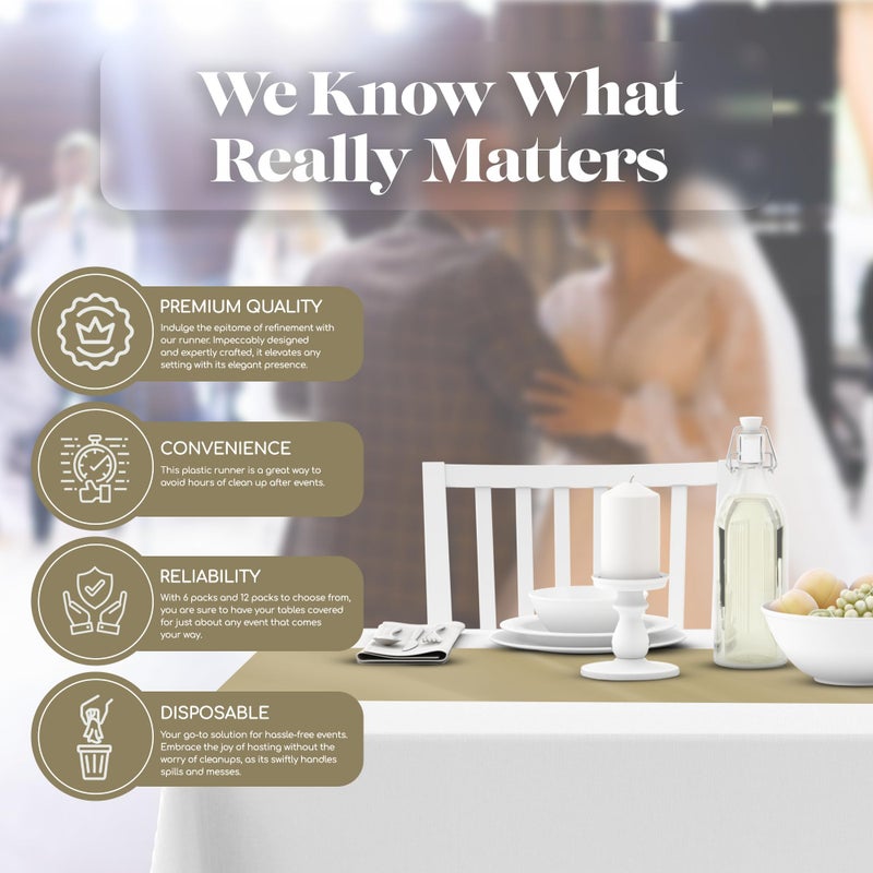 Grandipity Beige 6 Pack Premium Disposable Plastic Table Runner 14 x 108 Inch. Table Runner for Dinner Parties & Events by Grandipity - Image 4